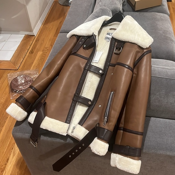 🆕 Kat Belted Shearling Jacket In Brown WALTER BAKER - Picture 6 of 8